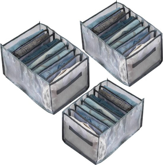 3 stuks Opbergdozen-lade-organizer voor jeans en broeken - grijs -groot maat 36*25*20 met gratis reiskussen