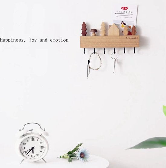 Merkloos Houten Sleutelkastje 6 Haakjes Zwart