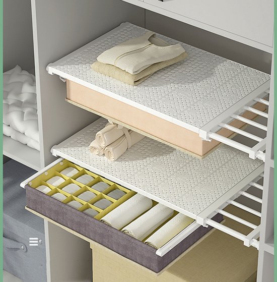 1 stuk Verstelbaar opbergrek Uitschuifbare separatorplank, plankkastorganizer, voor kledingkast, kast, boekenkast Compartiment verzamelen-53cm tot 90cmwit