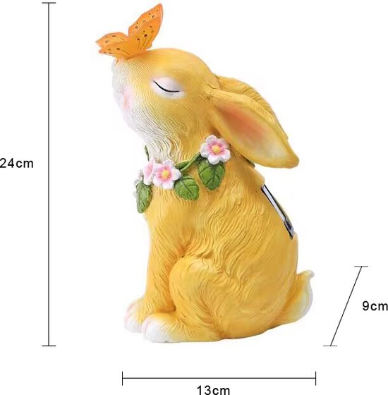 Solar Tuinbeeld Konijn met Vlinder - Duurzaam Hars 24 CM