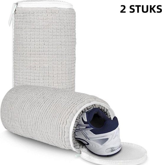 2 stuks Universele Schoenwaszak voor Wasmachine - Dubbellaags Mesh met Hanglus -Beschermend en Herbruikbaar- Lichtgrijs 35x17.5cm