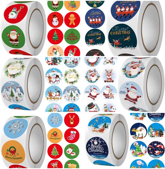 3000 Kerststickers op 6 Rollen – Ronde Zelfklevende Stickers voor Cadeaus, Verpakkingen en Kerstdecoratie