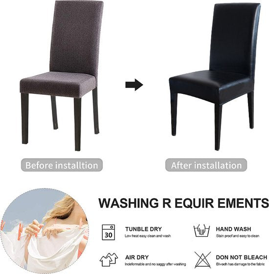 2 Stuks Stoelhoezen Eetkamerstoelen Stretch- imitatie leer-Waterdicht- Zwart