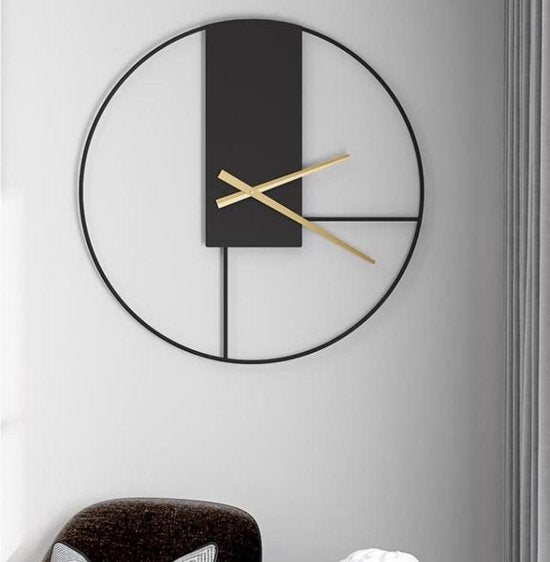 TDR - Moderne Nordic wandklok - Transparant met Zwart Frame en zwart decoratief - ⌀ 43cm