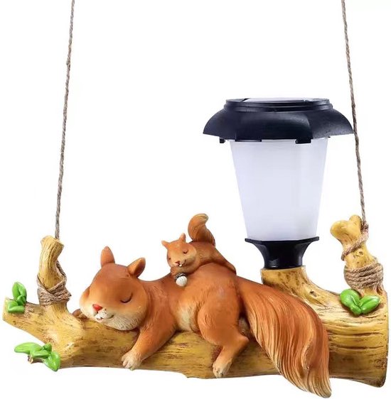 Twee Eekhoorns slapen op een tak-Tuin Decoratie- Eekhoorn LED-verlichting werkt op zonne energie