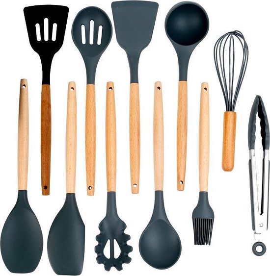 TDR - Kookgerei set met Houder 11-delig - Hout met Siliconen
