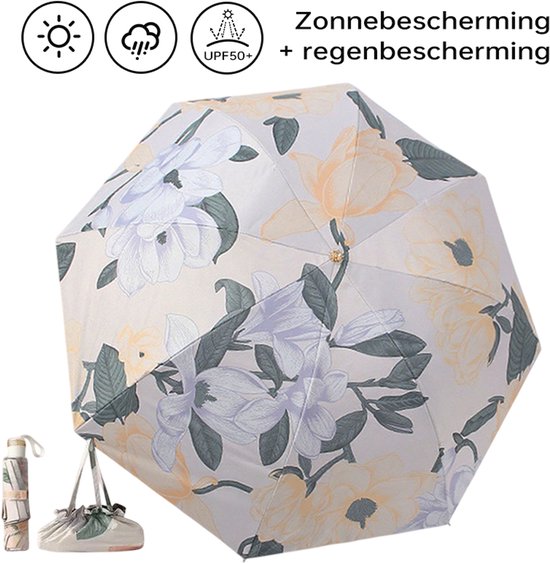 TDR-Opvouwbaar bloem paraplu - Zonbescherming Anti-Uv UPF50 + -Windproof- Stevig paraplu met diameter van 97 cm-blauw met rode rozen