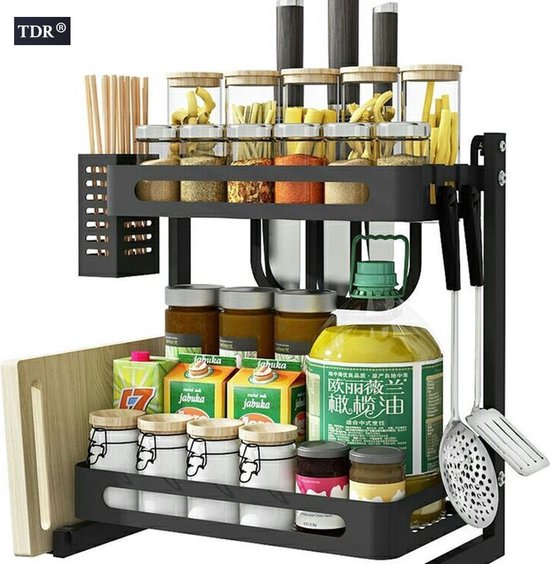 TDR - Multifunctioneel Staande Keukenrek, kruidenrek,  of multifunctioneel organiser - 2 laags - Zwart