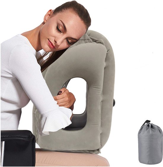 Ergonomisch Opblaasbaar Reiskussen - Grijs - 30x35x50 cm