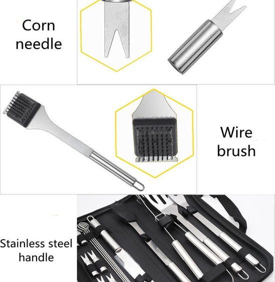 25-delige Roestvrijstalen Barbecue Gereedschapset met Tas