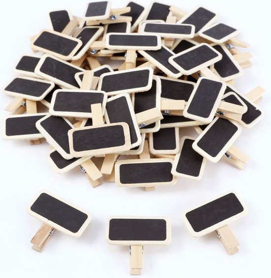 50 stuks Mini houten Krijtbordjes met Knijpertje - Voeg Stijl en Functionaliteit toe aan je Decoratie en Organisatie