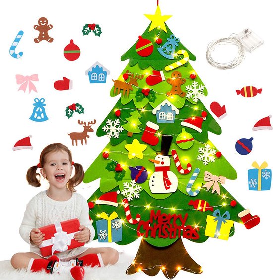 Merkloos DIY Vilt Kerstboom 96cm LED & 32 Decoraties