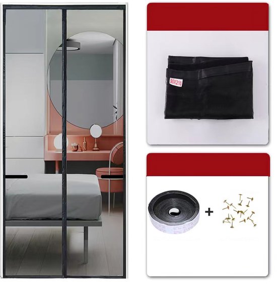 Magnetisch Anti-muggenhor Zomer Serie - Deurhor - Breed Klittenband - Duurzaam Glasvezel - Rookbestendig-100x210cm- Zwart