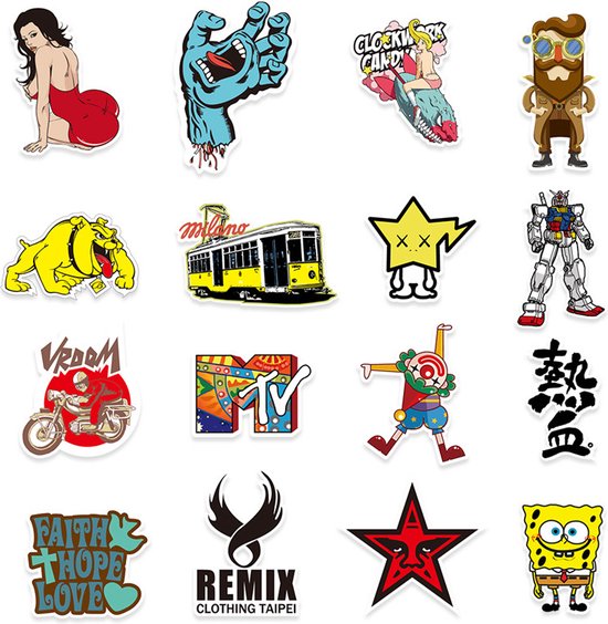 TDR - 200 stuks - hoogwaardige kwaliteit graffitistickers - waterdicht en weerbestendig - voor laptops, koffers, koelkasten, kleerkasten - waterdicht en weerbestendig.
