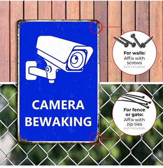 Aluminium camerabewakingsbord 25×18 cm 24u toezicht