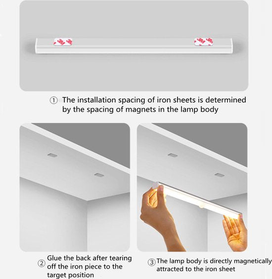 Xtraworks - LED Kastverlichting met bewegingssensor- Keukenverlichting onderbouw zilver (wit licht)-USB oplaadbaar- 30CM