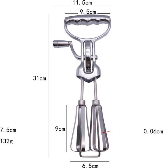 Handmixer met Zwengel – 31 cm – Zilver