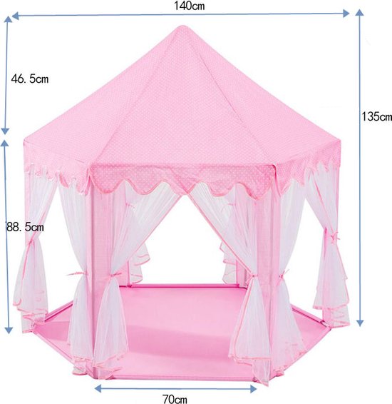 Kinder Speeltent met Sterretjes Verlichting- Kasteel Design -Princess Castle Game Tent- Binnen en Buiten - Roze - 140x70x135CM