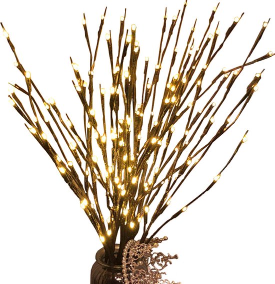 Natuurlijke Elegante Wilgentaklamp met USB-lichttakken - 60 Warm Witte LED's - 70 cm Hoogte - 3 Takken