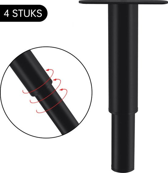 Set van 4 Verstelbare Metalen Meubelpoten - Zwart (8-13 cm)