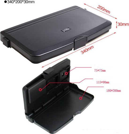 Inklapbare auto eettafel met bekerhouder - zwart