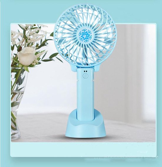 TDR - Draagbare Ventilator - oplaadbaar met USB - kan mobiel op voet plaatsen - perfect voor op op reis, buiten met warm weer - Blauw