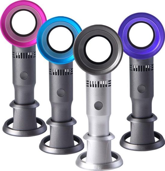 TDR-Mini bladloze Ventilator- 3 Snelheden-USB Ventilator Oplaadbaar - Draagbare  - Met Tafel Standaard-zilvergrijs