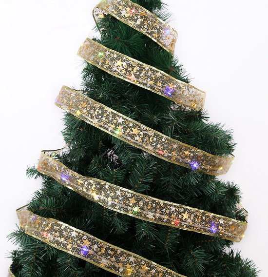 2 Stuks LED Kerstboom Licht Lint- 2m 20 Lichtjes-werkt op Batterij(incl. Batterijen) -kerstdecoratie-Multicolour-goud