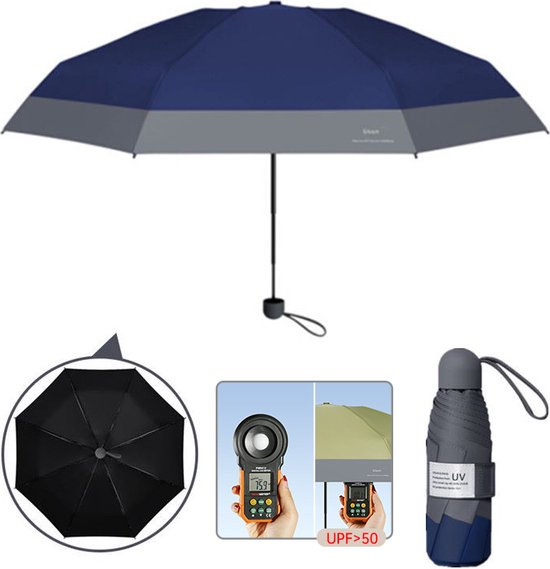 Opvouwbare Windproof Paraplu UV-SPF 50+ - Marineblauw