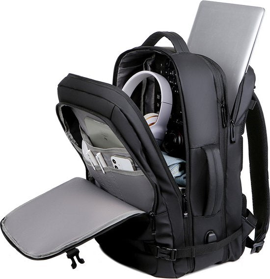 Stevige multifunctionele laptoptas / schooltas - laptop tot 15,6 inch - water afstotend, meerdere vakken - met usb aansluiting - Zwart