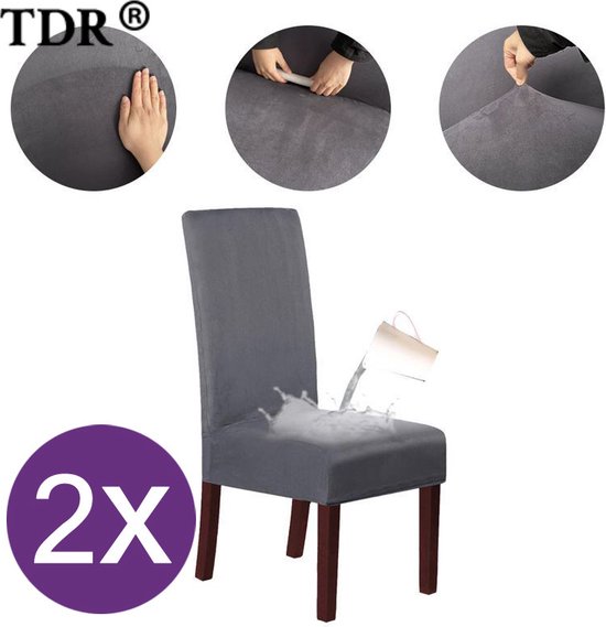 2 Stuks Waterdichte Stoelhoezen - Eetkamerstoel hoes - Stretch Materiaal - Universele Stoelhoezen -grijs