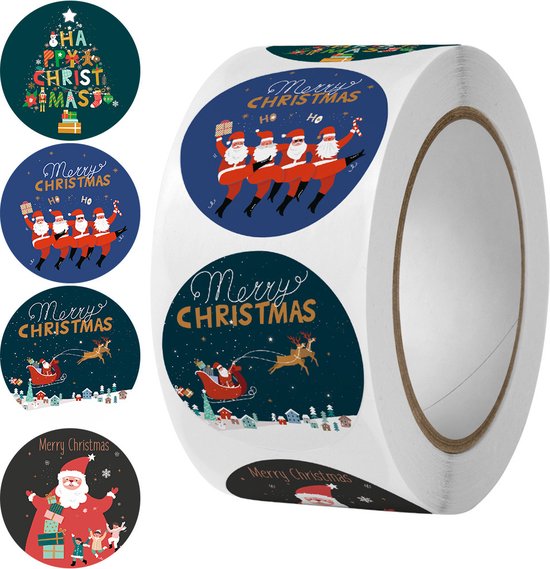 3000 Kerststickers op 6 Rollen – Ronde Zelfklevende Stickers voor Cadeaus, Verpakkingen en Kerstdecoratie