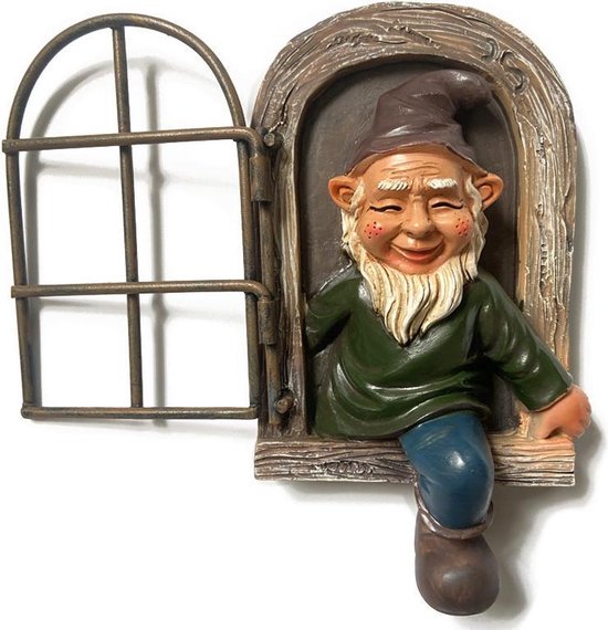 Charmante tuinkabouter met witte baard - 14,5x15x8cm