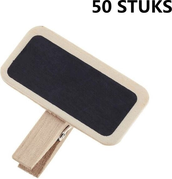 50 Mini Houten Krijtbordjes met Knijpertje voor Decoratie