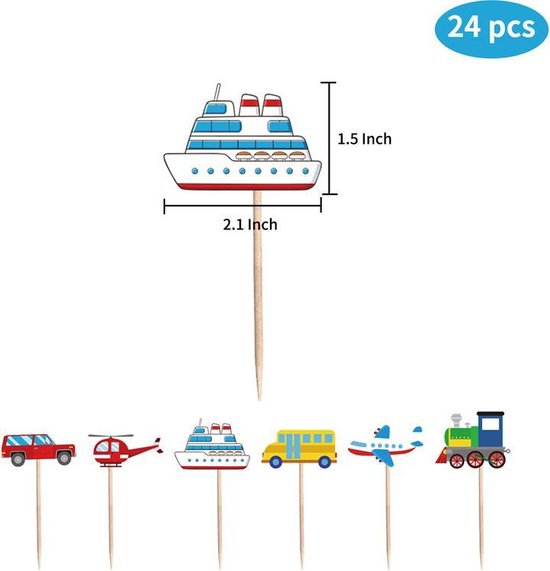 45 delig verjaardagset - Thema: Vervoer (Boot, Helikopter, Bus, Trein, Vliegtuig,  Auto) - Versiering voor feestjes, verjaardag