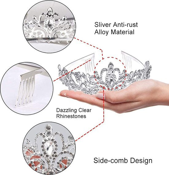 Betoverende Diadeem Kroon met Zijdelingse Kammen - Schitterend Accessoire voor Speciale Gelegenheden-zilver