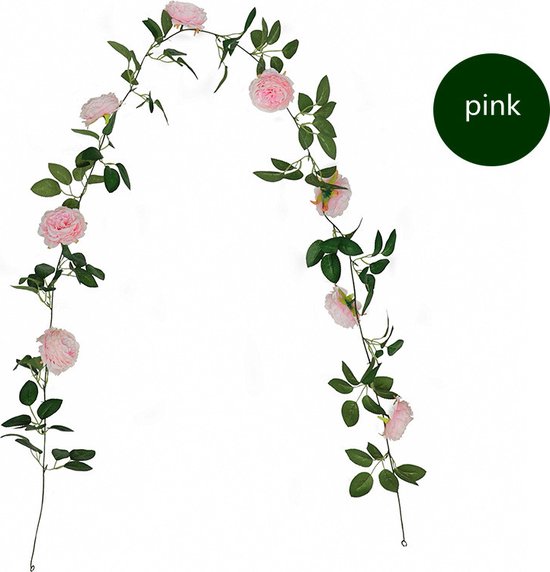 2 Stuks Rozen Slinger Kunstbloemen slinger Balkon decoratie Zomerbloem- 2meter Klimroos licht roze -Bruiloft Decoratie – Trouwen -Trouwdag bloemen