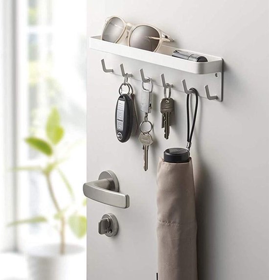 Sleutelrekje met magneet – 6 haakjes – RVS – Wit – 24,5 cm