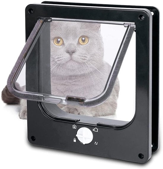 Premium Kattenluik Zwart – Weerbestendig 4-standen – Inclusief Bevestigingsmateriaal – Voor Katten & Kleine Honden