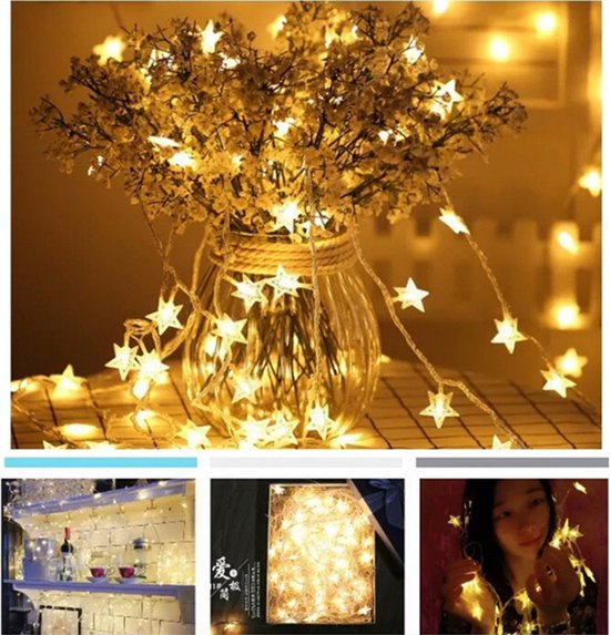 Led lampjes slinger- decoratieve ster lichtsnoer-werkt op batterij-warme kleur 5 meter 30 lampjes