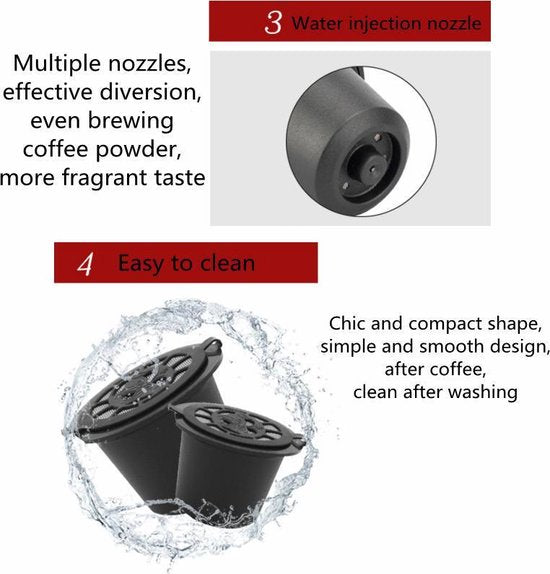 koffiecapsulefilterkop-4-stuks Hervulbare capsulefilter met een lepel en borstel voor nespresso-koffiemachines-zwart