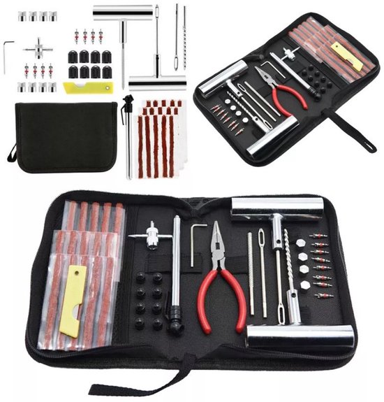 46-delige Bandenreparatieset – Complete Noodset voor Fiets, Motor en Auto – Inclusief Stoffen Reparatiestrips & Gereedschap