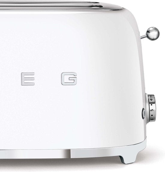 SMEG TSF02WHEU Broodrooster - 4 Sneden - 2 Lange Sleuven - 1500W - 6 Bruiningsstanden - Ontdooifunctie, Opwarmfunctie & Bagelfunctie - '50s Style - Wit