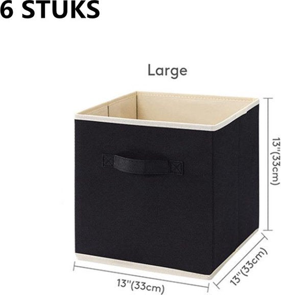 6 stuks Opbergdoos voor Kleding en Speelgoed- Duurzaam non-woven materiaal - Opvouwbaar ontwerp - Multifunctioneel en veelzijdig-33*33*33CM- zwart