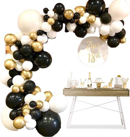 134 delige Ballonnenset -Ballonnenboog- Feest/ Party-Verjaardag-jubileum-kerstdecoratie-zwart , goud en wit