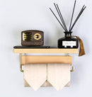 Luxe Zelfklevende Toiletrolhouder met telefoonplankje- Hout & Messing - Geen Boren Nodig-28x10x10cm-goud