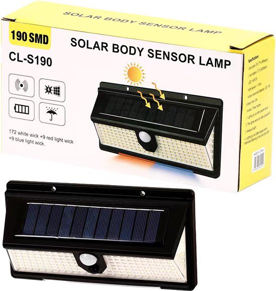 Solar LED Tuinlamp 190 LEDs - 4 Modi, Bewegingssensor, IP65