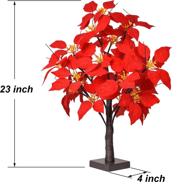 LED Lichtboom met Rode Poinsettia Bladeren - Warme Witte Ver