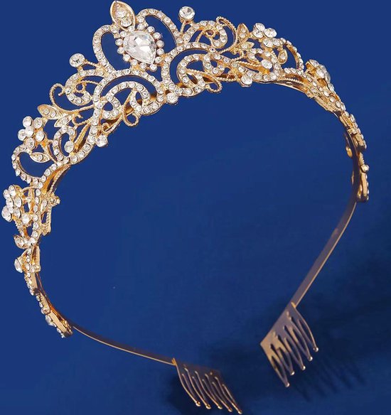Betoverende Gouden Diadeem Kroon met Zijdelingse Kammen