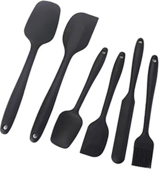 6 stuks Silliconen Spatel set -Pannenlikker - BPA vrij-Spatel voor de keuken-zwart